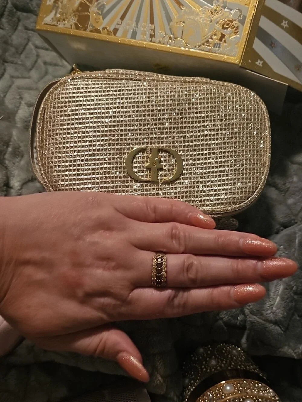 Dior Metallic Gold Textured Cosmetic Case